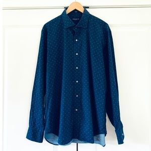 Peter Millar Collection Button Down Shirt Blue Skull Print Brushed Cotton XL